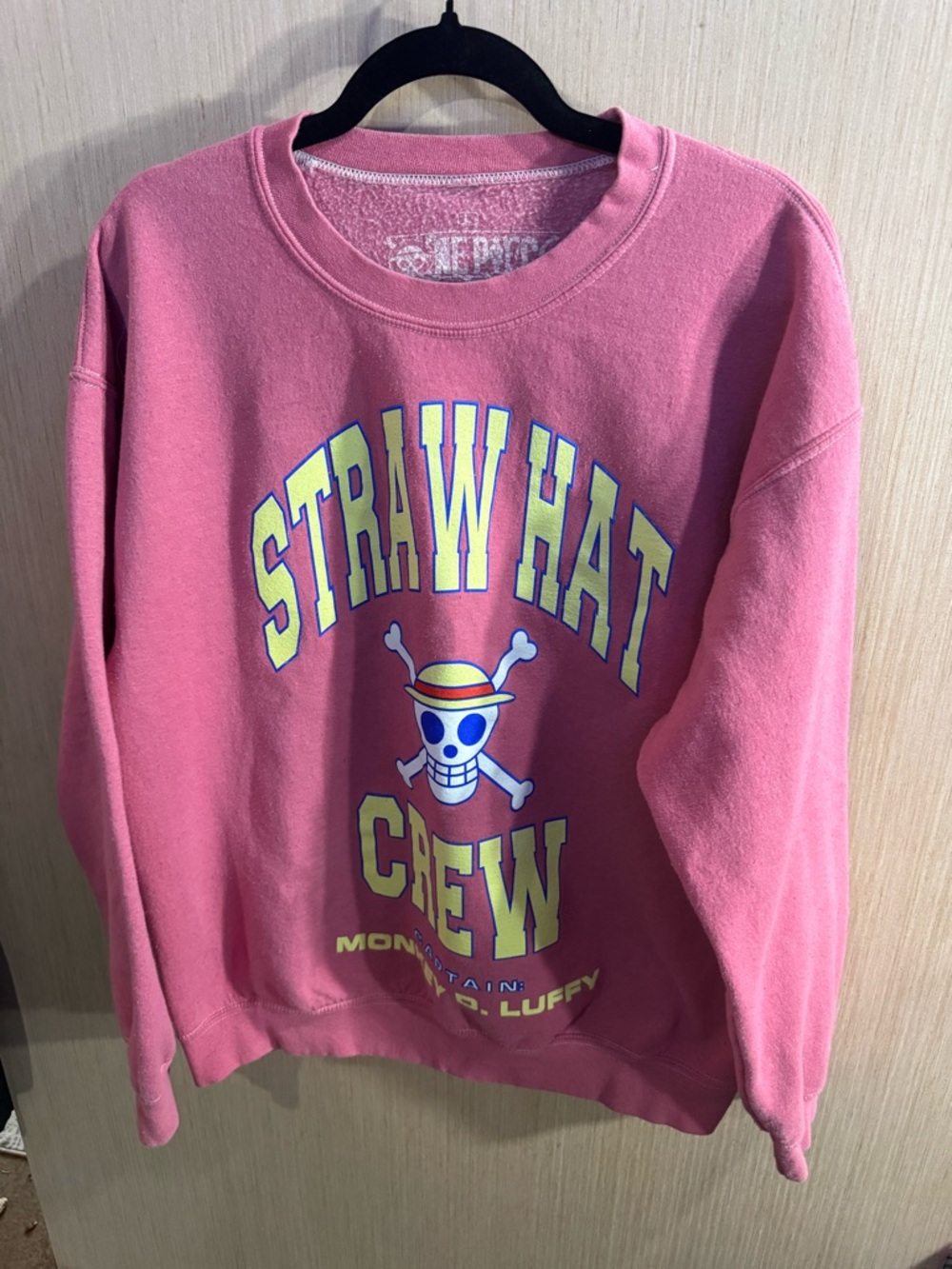 Women’s One Piece Straw Hat Crew Pink Graphic Crewneck Sweatshirt Size Large